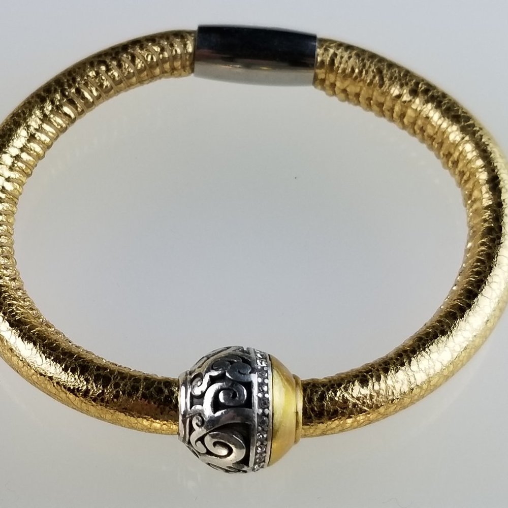 Brighton Gold Charm leather Woodstock bracelet 7.5